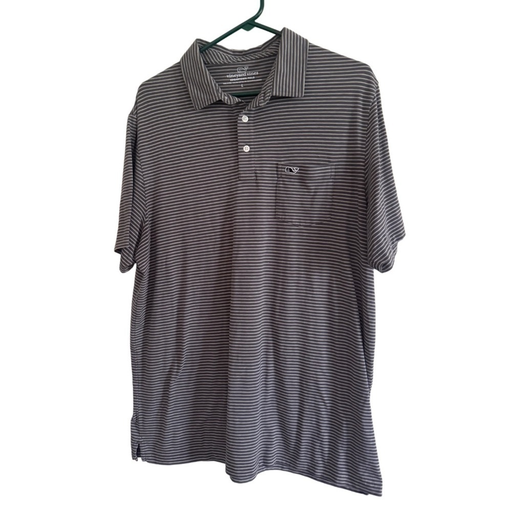 Vineyard Vines Gray and White Polo Shirt with Classic Fit Preppy Academia Size L